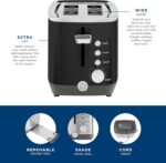 GE 2 Slice Black Stainless Steel Toaster, Extra Wide Slots for Toasting Bagels, Breads, Waffles & More, 7 Adjustable Shade Settings, Removable Crumb Tray, Countertop Kitchen Essentials, 850 Watts - Image 6