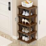 Vertical Shoe Rack - Tall Narrow Shoe Rack Organizer for Small Spaces,5 Tier Bamboo Shoen Shelf for Entryway,Closet,Corner,Doorway,Skinny Shoe Shelf Space Saving Shoe Storage,Free Stackable DIY - Image 3