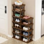 Vertical Shoe Rack - Tall Narrow Shoe Rack Organizer for Small Spaces,5 Tier Bamboo Shoen Shelf for Entryway,Closet,Corner,Doorway,Skinny Shoe Shelf Space Saving Shoe Storage,Free Stackable DIY - Image 4