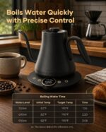 Cocinare Gooseneck Electric Kettle, ±1°F Precise Temperature Control, 1500W Fast Heating, Pour Over Coffee & Tea Kettle with Brew Timer & Keep Warm, Stainless Steel, 0.9L (Matte Black) - Image 4