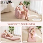 MAXYOYO Folding Sofa Bed, 2 in 1 Convertible Sofa to Lounger Comfy Single Bean Bag Chair for Adults, Floor Sleeper Couch with Handle, Faux Fur Couch Bed for Living Room Bedroom, Pink - Image 6