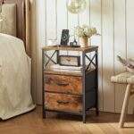Huuger Nightstands Set of 2, Night Stand with Charger Station, 2 Drawer Side Table with Open Shelf, USB-C Port, End Table for Small Spaces, X Shaped Side Rail, Rustic Brown - Image 3