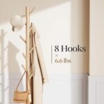 Pipishell Coat Rack Sturdy Wooden Coat Rack Stand, Adjustable Coat Tree, Free Standing Tree Hanger with 4 Sections & 8 Hooks, for Home/Bedroom/Office/Hallway/Entryway - Image 3