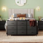 WLIVE 54''W Dresser for Bedroom, Black Dresser TV Stand for 55, 60, 65 inch TV, Wide Chest of Drawers with 9 Drawer, Large Entertainment Center, Fabric Dressers with Wood Top for Closet, Living Room - Image 3