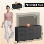WLIVE 54''W Dresser for Bedroom, Black Dresser TV Stand for 55, 60, 65 inch TV, Wide Chest of Drawers with 9 Drawer, Large Entertainment Center, Fabric Dressers with Wood Top for Closet, Living Room - Image 4