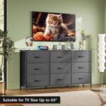 WLIVE 54''W Dresser for Bedroom, Black Dresser TV Stand for 55, 60, 65 inch TV, Wide Chest of Drawers with 9 Drawer, Large Entertainment Center, Fabric Dressers with Wood Top for Closet, Living Room - Image 5