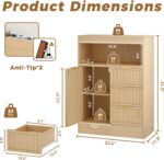 Coffee Bar Cabinet with Storage, Fluted Buffet Sideboard Cabinet with 3 Drawers & Adjustable Shelf, Rounded Edge Modern Storage Cabinet for Dining Room, Kitchen, Living Room, Entryway, Oak - Image 3