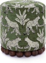 Tov Furniture Dex Olive Green Leopard Jacquard Ottoman - Image 5