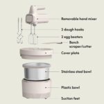 bella 3.5 Qt Hand & Stand Mixer, 2 in 1 Electric Mixer with Bowl, Dough Hook, Whisk & Egg Beater, Multifunctional Handheld Mixer for Baking, 200 Watt, Oatmilk - Image 3