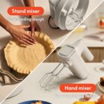 bella 3.5 Qt Hand & Stand Mixer, 2 in 1 Electric Mixer with Bowl, Dough Hook, Whisk & Egg Beater, Multifunctional Handheld Mixer for Baking, 200 Watt, Oatmilk - Image 4