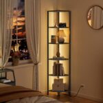 Furnulem 6 Tier Corner Shelf with LED Light, 67.5” Tall Standing Shelf Organizer, Black Narrow Bookshelf with Storage Rack for Wall Corner, Living Room, Bedroom, Metal Frame, Wood Display Shelf - Image 4
