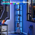 Furnulem 6 Tier Corner Shelf with LED Light, 67.5” Tall Standing Shelf Organizer, Black Narrow Bookshelf with Storage Rack for Wall Corner, Living Room, Bedroom, Metal Frame, Wood Display Shelf - Image 5