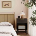 YAUKOMEL Fluted Night Stand with Opening Storage,Mid Century Bedside Table with Drawer,Black Nightstand with Wood Legs,End Table Side Table for Living Room,Bedroom,11.8" Dx15.7 Wx 25.2" H CTG56BK - Image 3
