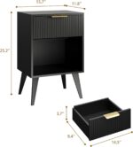 YAUKOMEL Fluted Night Stand with Opening Storage,Mid Century Bedside Table with Drawer,Black Nightstand with Wood Legs,End Table Side Table for Living Room,Bedroom,11.8" Dx15.7 Wx 25.2" H CTG56BK - Image 4