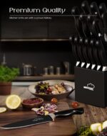 Amorston Knife Set, 15 Pieces Kitchen Knives Set with Block and Built in Sharpener, Dishwasher Safe Knife Block Set, German Stainless Steel Knife Block Set for Home Kitchen Black - Image 3