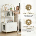 Homhedy Cat Litter Box Enclosure, Litter Box Furniture Hidden with 2-Tier Storage Shelves, Wooden Cat Washroom Furniture with Metal Frame, Modern Style, White and Gold - Image 3