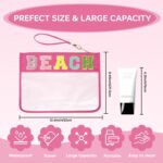 Beach Bag,Sunscreen Bag, Chenille Letter Clear Zipper Pouch for Travel Preppy Patch Makeup Bag-Nylon Cosmetic Preppy Makeup Waterproof Organizer Bags Set for Women Valentines Bags (MH-BEACH) - Image 3