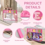 Beach Bag,Sunscreen Bag, Chenille Letter Clear Zipper Pouch for Travel Preppy Patch Makeup Bag-Nylon Cosmetic Preppy Makeup Waterproof Organizer Bags Set for Women Valentines Bags (MH-BEACH) - Image 4