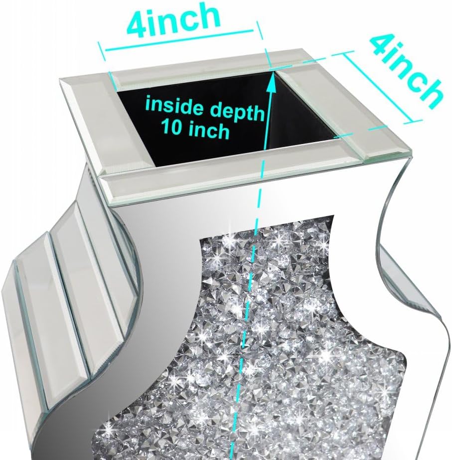 Allartonly Floor Crushed Diamond Mirrored Vase 27" Tall, Crystal Silver Glass Decorative Mirror Large Size Luxury for Home Decor. Can't Hold Water. - Image 3