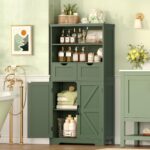 TEENFON Bathroom Cabinet with Adjustable Shelf & 2 Drawers, Farmhouse Storage Cabinet with 2 Doors, Kitchen Storage Cabinets for Living Room, Entryway, Home Office, Forest Green - Image 3