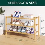 Smiry Bamboo Shoe Rack for Closet, 3 Tier Wooden Shoe Organizer, Stackable 14 Vertical Slats Wood Shoe Storage Shelf for Entryway, One-piece Heavy-Duty Legs, 26.8"x11"x18.3", Natural - Image 3