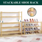 Smiry Bamboo Shoe Rack for Closet, 3 Tier Wooden Shoe Organizer, Stackable 14 Vertical Slats Wood Shoe Storage Shelf for Entryway, One-piece Heavy-Duty Legs, 26.8"x11"x18.3", Natural - Image 4