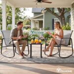 YITAHOME 3 Piece Patio Furniture Set, Small Outdoor Conversation Set with Textilene Fabric Bistro Rocking Chairs and Glass Table for Balcony Backyard Lawn Porch Garden Poolside (Grey) - Image 3