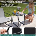 YITAHOME 3 Piece Patio Furniture Set, Small Outdoor Conversation Set with Textilene Fabric Bistro Rocking Chairs and Glass Table for Balcony Backyard Lawn Porch Garden Poolside (Grey) - Image 5