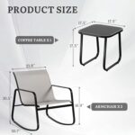 YITAHOME 3 Piece Patio Furniture Set, Small Outdoor Conversation Set with Textilene Fabric Bistro Rocking Chairs and Glass Table for Balcony Backyard Lawn Porch Garden Poolside (Grey) - Image 7