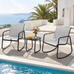 YITAHOME 3 Piece Patio Furniture Set, Small Outdoor Conversation Set with Textilene Fabric Bistro Rocking Chairs and Glass Table for Balcony Backyard Lawn Porch Garden Poolside (Grey) - Image 8