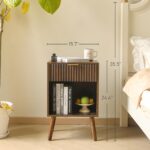 Fultyle Mid Century Modern Nightstand, Wood Bedside Table with Drawer and Opening Storage, End Table Living Room Fluted Night Stand with Solid Wood Legs for Bedroom (Rustic Brown) - Image 3