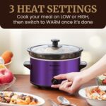 Elite Gourmet MST-275XP Electric Oval Slow Cooker, 2Qt Capacity, Purple - Image 3