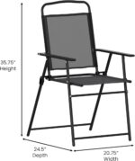 Flash Furniture Mystic Folding Patio Sling Chairs, Outdoor Textilene Lawn Chairs with Armrests, Set of 2, Black - Image 4
