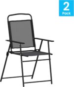 Flash Furniture Mystic Folding Patio Sling Chairs, Outdoor Textilene Lawn Chairs with Armrests, Set of 2, Black - Image 5