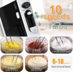 600W Electric Hand Mixer Kitchen Handheld Mixer 10 Speed Powerful with Turbo for Baking Cake Lightweight & Personal Electric Mixer with Egg Baking Beaters Dough Hooks, Whipping Mixing Cookies - Image 4