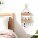 Mkono Macrame Hanging Shelf for Bedside Shelf Organizer with Hooks, Boho Wall Decor Cute Wood Floating Shelves for Girls Bedroom Dorm Nursery, Wall Storage for Phone, Remote, Accessories (Small) - Image 3