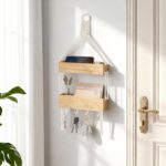 Mkono Macrame Hanging Shelf for Bedside Shelf Organizer with Hooks, Boho Wall Decor Cute Wood Floating Shelves for Girls Bedroom Dorm Nursery, Wall Storage for Phone, Remote, Accessories (Small) - Image 4