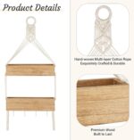 Mkono Macrame Hanging Shelf for Bedside Shelf Organizer with Hooks, Boho Wall Decor Cute Wood Floating Shelves for Girls Bedroom Dorm Nursery, Wall Storage for Phone, Remote, Accessories (Small) - Image 5