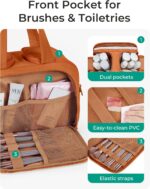 BAGSMART Travel Toiletry Bag, Puffy Toiletry Bag for Women, Wide-open toiletry bags for traveling, Large Travel Cosmetic Makeup Bag Organizer for Accessories,Toiletrie (Sandstore Brown) - Image 3