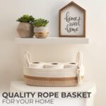 Decorative Toilet Paper Basket – Beautiful Bathroom Organizer for Toilet Tank Storage Decor – Boho Cotton Rope Bin with Tassel for Bathroom Accessories and as Shelf Decor - Image 4