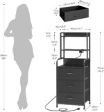 HOOBRO Tall Nightstand with Charging Station, LED Bedside Table with 3 Fabric Drawers and Open Shelves, USB-A, Type-C, 2 AC Outlets, Modern End Table for Bedroom, Black BB206UDBZ01 - Image 4