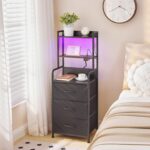 HOOBRO Tall Nightstand with Charging Station, LED Bedside Table with 3 Fabric Drawers and Open Shelves, USB-A, Type-C, 2 AC Outlets, Modern End Table for Bedroom, Black BB206UDBZ01 - Image 6