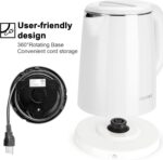 Secura Stainless Steel Double Wall Electric Kettle Water Heater for Tea Coffee w/Auto Shut-Off and Boil-Dry Protection, 1.0L (White) SWK-1001DW/HB-K012 - Image 4