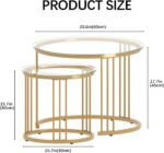 Garden 4 you Nesting Coffee Table, 23.6" Round Coffee Table Set of 2, Glass Nesting Table with Metal Frame, Ceter Tables for Living Room Bedroom Balcony, Gold - Image 3