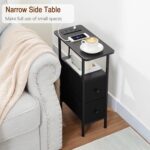 LOAKEKEL Narrow End Table Living Room with Charging Station, Skinny Side Table with Fabric Drawers, Slim Nightstand for Bedroom, Small Spaces, Couch, Black, HETNDP02BK-1 - Image 5