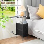 LOAKEKEL Narrow End Table Living Room with Charging Station, Skinny Side Table with Fabric Drawers, Slim Nightstand for Bedroom, Small Spaces, Couch, Black, HETNDP02BK-1 - Image 6