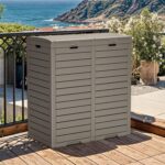 YITAHOME Outdoor Resin-Based Dual Compartment Trash Bins, 76 Gallon Capacity, Easy-to-Clean Hideaway Garbage Cans with Lid and Drip Tray (Light Brown) - Image 3