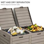 YITAHOME Outdoor Resin-Based Dual Compartment Trash Bins, 76 Gallon Capacity, Easy-to-Clean Hideaway Garbage Cans with Lid and Drip Tray (Light Brown) - Image 5
