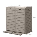 YITAHOME Outdoor Resin-Based Dual Compartment Trash Bins, 76 Gallon Capacity, Easy-to-Clean Hideaway Garbage Cans with Lid and Drip Tray (Light Brown) - Image 7