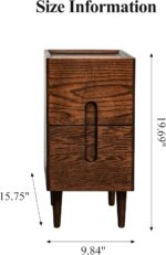 Mid Century Modern Nightstand, Narrow Nightstand, Minimalist Side Table for Bedroom, 2-Drawer Bedside Tables (Walnut, 9.84inches) - Image 3